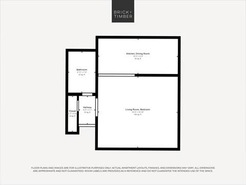 Floor plan for studio, 1 bath, 315 sqft